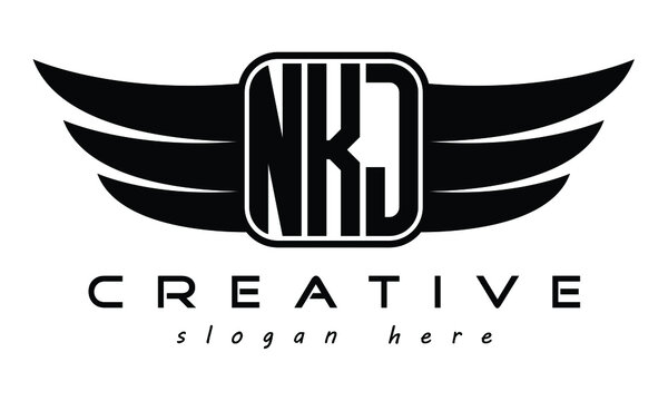 NKJ three Letter Wings minimalist creative concept flag Flying abstract Initial wing symbol icon professional logo design, Vector template