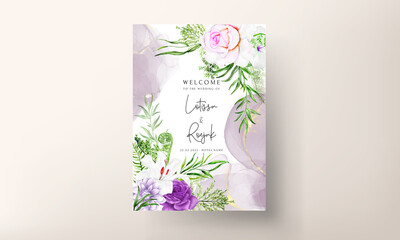 purple flower and leaves wedding invitation card template