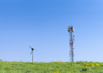 Clean energy windmill and a telecom antenna relay, Governorate of North Lebanon, Tannourine, Lebanon