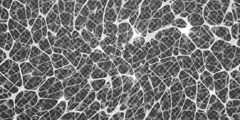 Top view of transparent imitation of water movement under illumination. Liquid surface with caustic ripples as a seamless pattern on black background. The texture of the pool with sun glare.