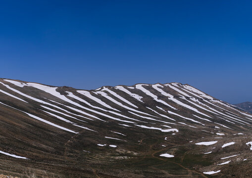 Patches of snow in the mountain, North Governorate, Daher el Kadib, Lebanon