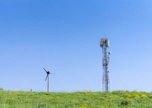 Clean energy windmill and a telecom antenna relay, Governorate of North Lebanon, Tannourine, Lebanon