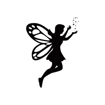 fairy silhouette. butterfly girl sign and symbol. fantasy creature vector illustration.