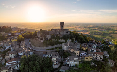 Naklejka premium Aerial view of Cigognola Castle - Oltrepo Pavese Italy