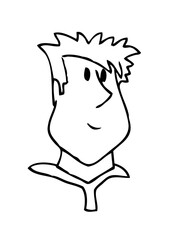 Cute man character face, head avatar. Black and white hand drawn cartoon style vector illustration.