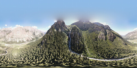 Spherical panorama of mountains in Kyrgyzstan