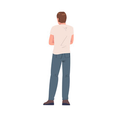 Man Character in White Sweatshirt Standing Back View Vector Illustration