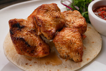 Turkey shish kebab with sauce