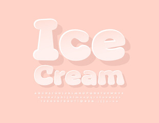 Vector cute emblem Ice Cream with paper style Font. Sticker set of Alphabet Letters, Numbers and Symbols