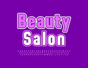 Vector advertising Emblem Beauty Salon. Elegant Violet Font. Artistic Alphabet Letters, Numbers and Symbols set