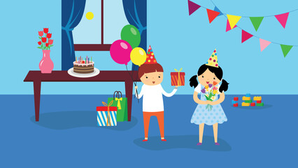 Boy and girl celebrating a birthday