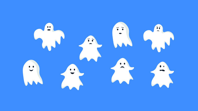many little ghosts on a blue background