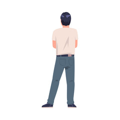 Man Character Standing with Folded Arms Back View Vector Illustration