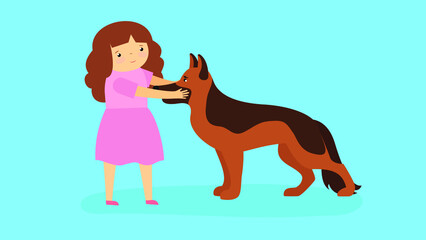 Fototapeta premium Girl hugging a German Shepherd dog