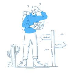 Confused Tourist looking for way on map