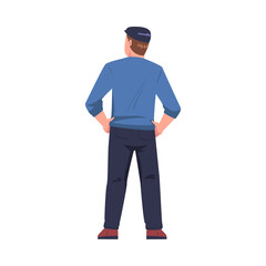 Man Character Standing with Hands on Hips Back View Vector Illustration