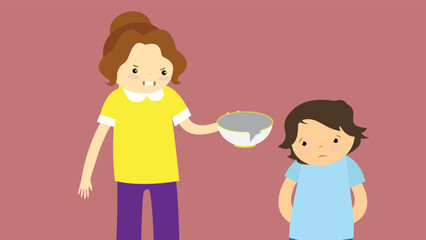Mom scolds son for a broken plate