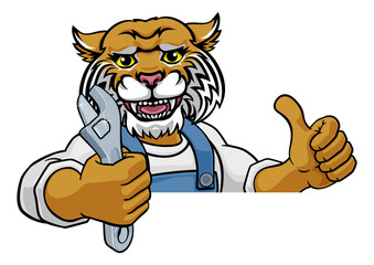 Wildcat Plumber Or Mechanic Holding Spanner