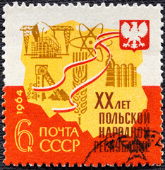 RUSSIA - CIRCA 1964: A stamp printed in USSR Russia devoted to 20th Anniversary of Polish People's Republic, serie, circa 1964