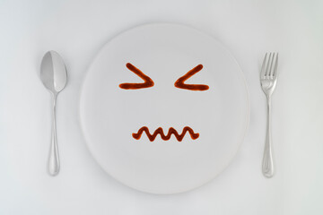 Smiling faces sauce on a white plate.Smiling symbol. Enjoy eating concept.