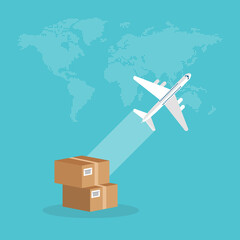 Airplane cargo express logistics delivery, air mail service, airmail global shipping transportation concept. - obrazy, fototapety, plakaty