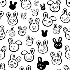 Black line rabbit seamless pattern. Design for paper, covers, cards, fabrics, background and any. Vector illustration.