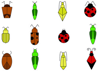 Fototapeta premium Flat Insect bug vector set. Set of black outline silhouettes of bugs vectors. Vector black and white icons of different insects
