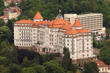 View from above of the spa town of Karlovy Vary