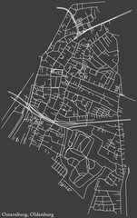 Detailed negative navigation white lines urban street roads map of the OSTERNBURG DISTRICT of the German regional capital city of Oldenburg, Germany on dark gray background