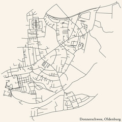Fototapeta na wymiar Detailed navigation black lines urban street roads map of the DONNERSCHWEE DISTRICT of the German regional capital city of Oldenburg, Germany on vintage beige background