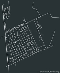 Detailed negative navigation white lines urban street roads map of the KRUSENBUSCH DISTRICT of the German regional capital city of Oldenburg, Germany on dark gray background