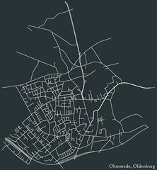Fototapeta premium Detailed negative navigation white lines urban street roads map of the OHMSTEDE DISTRICT of the German regional capital city of Oldenburg, Germany on dark gray background