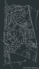 Detailed negative navigation white lines urban street roads map of the OFENERDIEK DISTRICT of the German regional capital city of Oldenburg, Germany on dark gray background