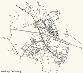 Fototapeta na wymiar Detailed navigation black lines urban street roads map of the WECHLOY DISTRICT of the German regional capital city of Oldenburg, Germany on vintage beige background