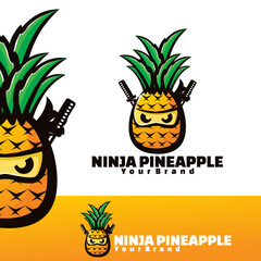 Cute ninja pineapple logo art illustration