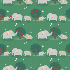 Seamless pattern elephant's family in the forest.