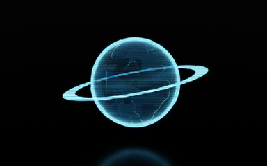 Planet with hologram figure, 3d rendering.