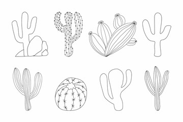 Cactus Set. Set of various cacti. Isolated black on white elements for design