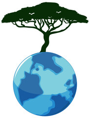 Tree on earth icon on white background
