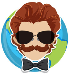 Man head wearing sunglasses on earth icon