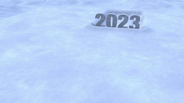 2023 slides on the snowy slope leaving a mark. 3d render, resolution 1920 x 1080 (30 frames per second) video length 10 seconds