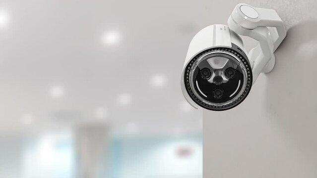 Security CCTV camera in buildings or offices. Scan the area for surveillance purposes. technology and innovation concept. 3D Render