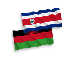 Flags of Republic of Costa Rica and Malawi on a white background