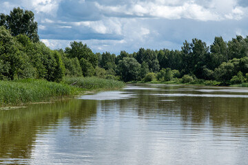 Fototapeta na wymiar Emajogi, the largest river in Estonia. flows through the second largest city, Tartu. Summer time beautiful scenic environment