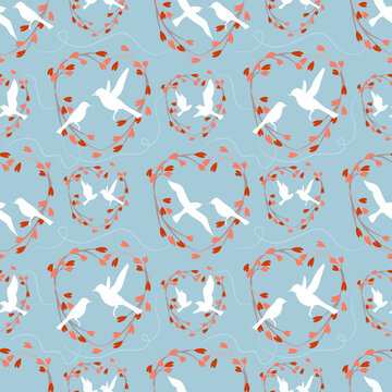 Seamless pattern silhouette white birds.