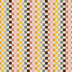 Minimalist seamless boho pattern with hand drawn spots, dots, rhombuses, squares, stripes in earthy palette. Template for scrapbooking, fabric and wrapping paper