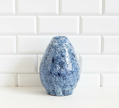 Mid-century modern design pottery - blue egg shape vase