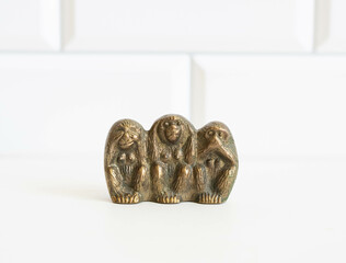 Vintage three wise monkeys bronze statue - 