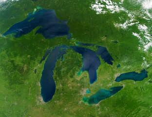 Top view of Great Lakes satellite image. Elements of this image furnished by NASA. - Powered by Adobe