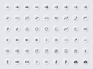 シンプルな矢印アイコンのセット　ニューモーフィズム